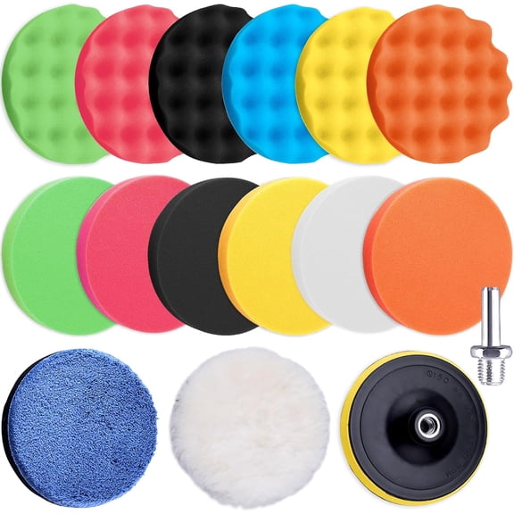 JINLONG 16-Piece 6" Buffing Pads Car Polishing Pad Kit, Foam Polish Pads