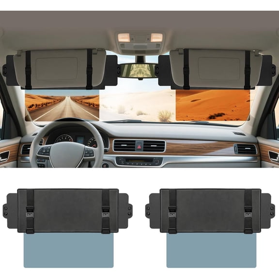 JINLONG 2-Pack Sun Visor Extender for Car, Anti-Glare Sun Blocker, Adjustable Clip-On Extension Shade for Safe Driving, Blocks UV & Sunlight