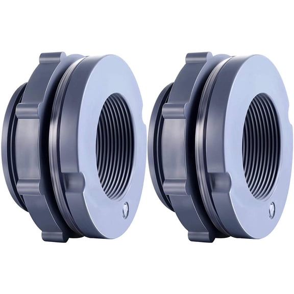 JINLONG 2-Piece 1.5 Inch PVC Bulkhead Fitting, Rain Barrel Tank Adapter
