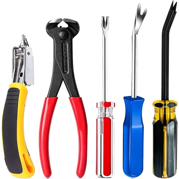 JINLONG 5-Piece Heavy Duty Upholstery Staple Remover Tool Set, Nail Puller Plier, Tack Lifter, Fastener Remover for Carpet, Furniture, Floor, Photo Frame, Wood