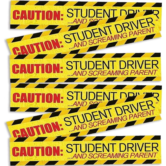 JINLONG 6-Pack "Caution Student Driver & Screaming Parent" Magnetic Sign, High Reflective Safety Bumper Sticker, Yellow, for New Drivers
