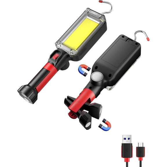 JINLONG Rechargeable COB LED Work Light, Magnetic Hands-Free Trouble Light with 360 Rotating Hook, IPX4 Waterproof Drop Light for Garage Repair, Emergency & Tool Gift for Men