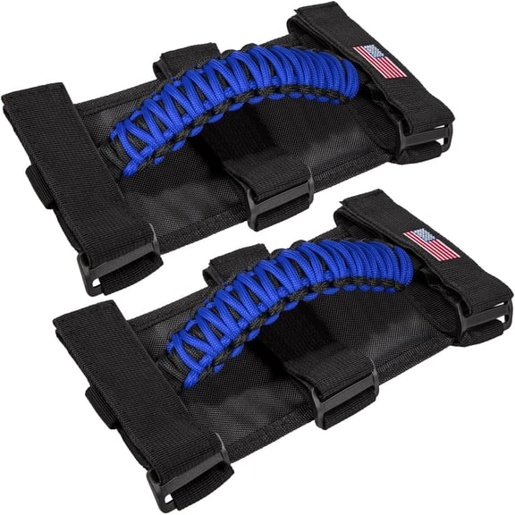 JINLONG Roll Bar Grab Handles for Jeep Wrangler JK/JL/TJ/YJ/Gladiator JT 1955-2023, Paracord US Flag, Blue, 2-Pack