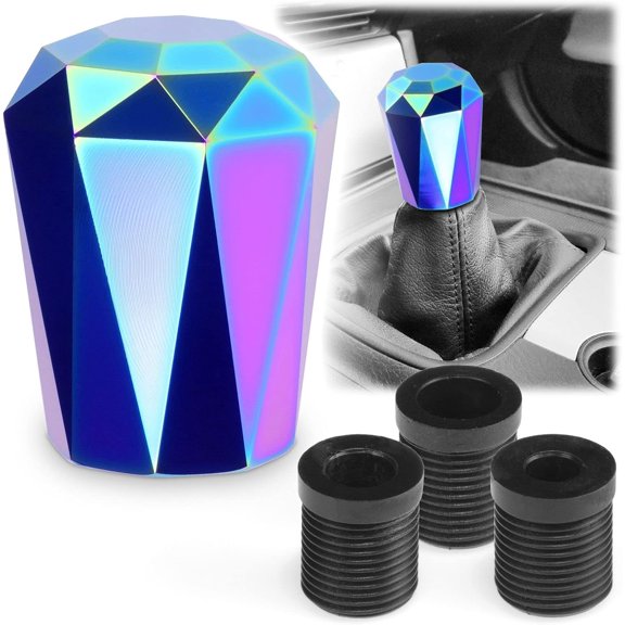 JINLONG Universal Neo Chrome Diamond Shifter, Aluminum Automatic/Manual Shift Knob with 3 Threaded Adapters