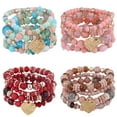 thumbnail image 1 of JINLUO 1-4-6Sets Boho Bohemian Bracelets Stackable Stretch Bracelets Multicolor Multilayer Natural Crystal Stone Handmade Beaded Beach Bracelets for Women Love Dangle Bracelet Jewelry Gift, 1 of 10