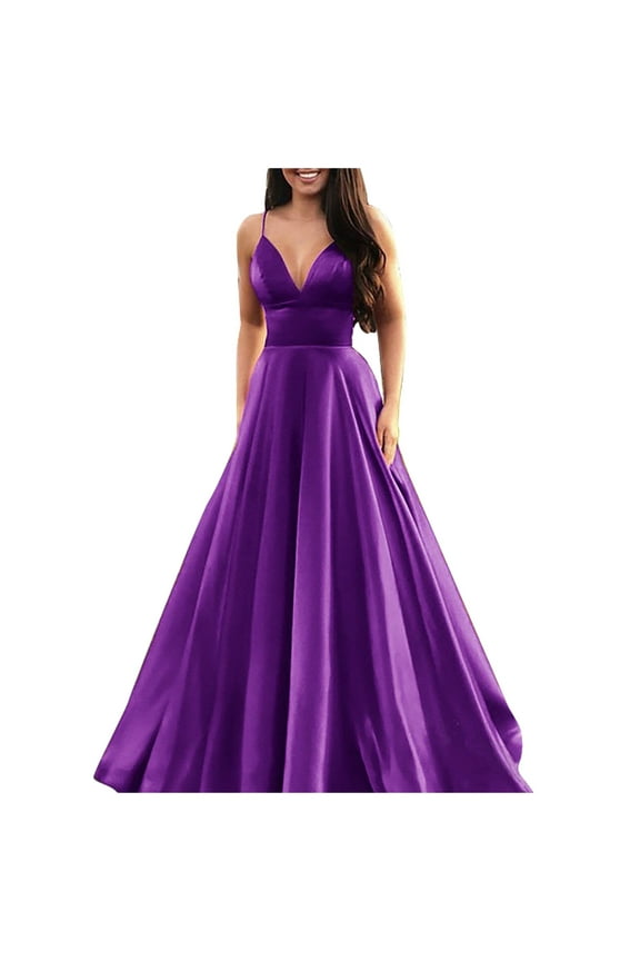 JINMGG 2026 Plus Size Women's Fashion Solid Color V-Neck Suspender Sleeveless Evening Dress Purple XXL