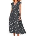 thumbnail image 1 of JINMGG 2026 Summer Dresses under $10.00 Fashion Women Casual Dot Printing V-Neck Sleeveless Tie-in Waist Long Dress, 1 of 7