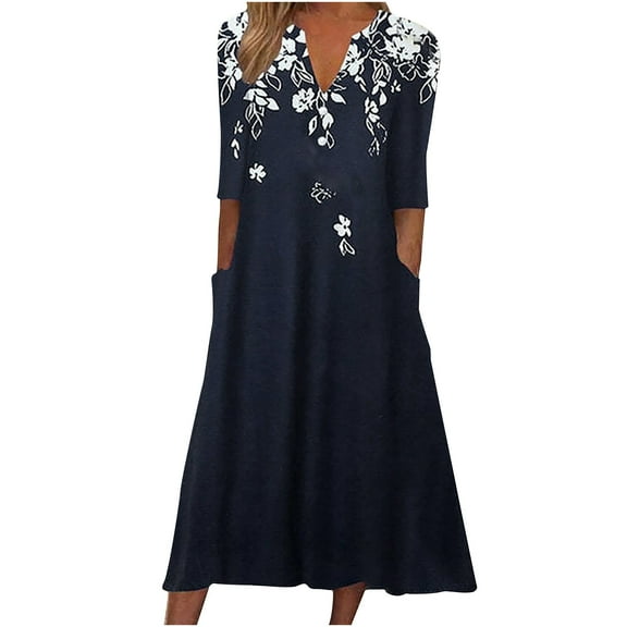 JINMGG 2026 Summer Dresses under $10.00 Women Autumn Casual Printed Buttons V-Neck Ruched Half Sleeve Dresses