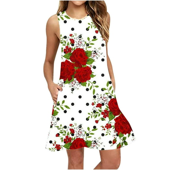JINMGG 2026 Summer Dresses under $10.00 Women Fashion Summer Casual Sleeveless Round-Neck Printing Dress Loose Dress