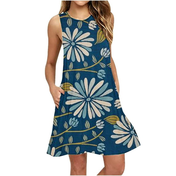 JINMGG 2026 Summer Dresses under $10.00 Women Fashion Summer Casual Sleeveless Round-Neck Printing Dress Loose Dress