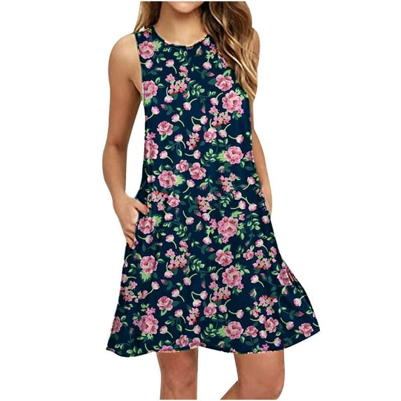 JINMGG 2026 Summer Dresses under $10.00 Women Fashion Summer Casual Sleeveless Round-Neck Printing Dress Loose Dress
