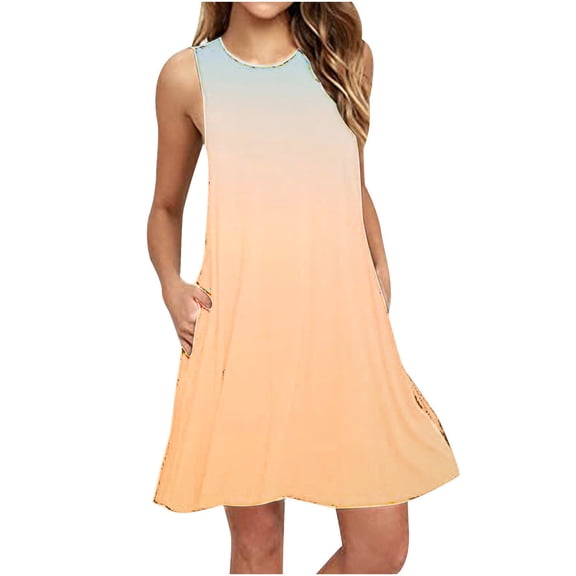 JINMGG 2026 Summer Dresses under $10.00 Women Fashion Summer Casual Sleeveless Round-Neck Printing Dress Loose Dress