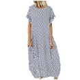 thumbnail image 1 of JINMGG 2026 Summer Dresses under $10.00 Women Plus Size Pockets O-Neck Polka Dot Printing Short Sleeve Casual Long Dress, 1 of 1