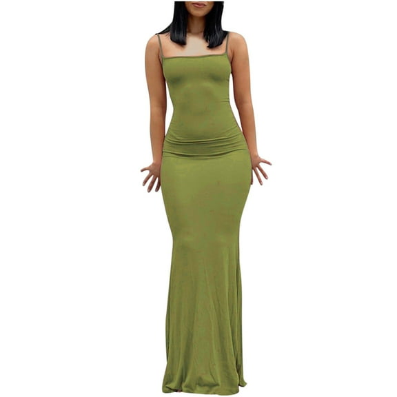 JINMGG 2026 Summer Dresses under $10.00 Women's Fashion Sleeveless Solid Round Neck Camies Ladies Vest Long Dress