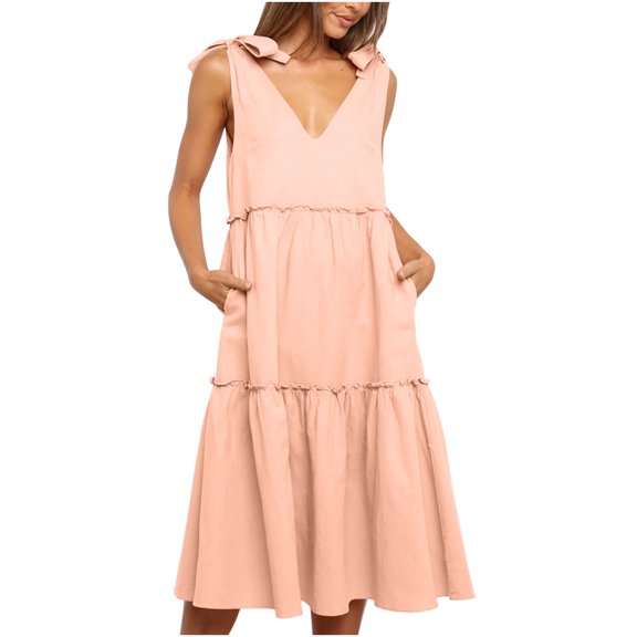 JINMGG 2026 Summer Dresses under $10.00 Women's Sun Dress Solid Color Dress Summer Strap Dress A Line Midi Dress