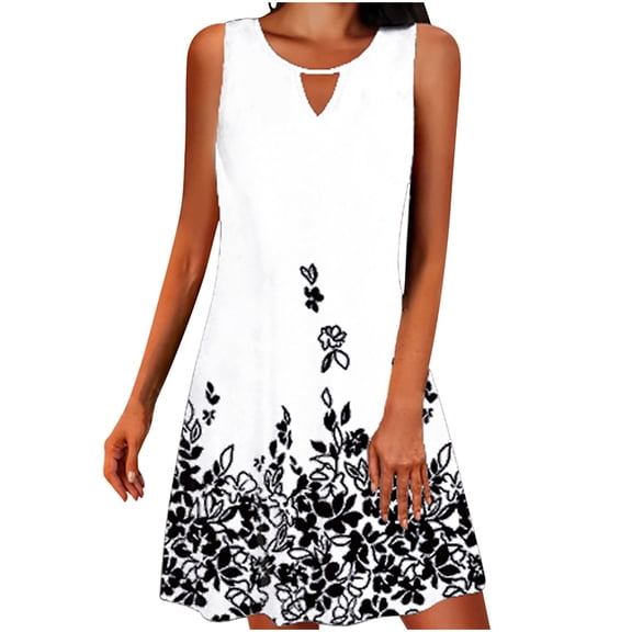 JINMGG 2026 Summer Dresses under $10.00 Womens Fashion Summer Sleeveless Round Neck Printed Dress