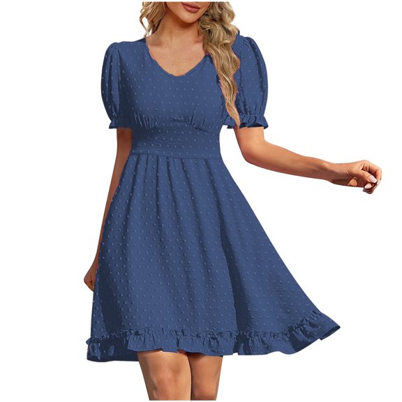 JINMGG 2026 Summer Plus size Dresses for Women under $10,Fashion Women V-Neck Summer Solid Casual Short Sleeve Mini Dress