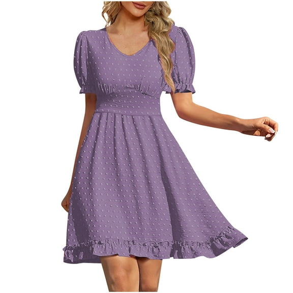 JINMGG 2026 Summer Plus size Dresses for Women under $10,Fashion Women V-Neck Summer Solid Casual Short Sleeve Mini Dress