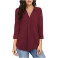 thumbnail image 1 of JINMGG 2026 Summer Womens Tops Womens Plus Size $5 Fashion Woman V Neck Three Quarter 3/4Sleeve T Shirt Autumn Printing Blouse Tops Sweatshirt, 1 of 1