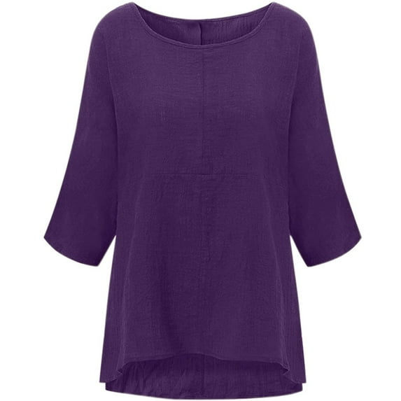 JINMGG 2026 Summer Womens Tops Womens Plus Size $5 WomenSolid Three Quarter Sleeve Cotton Tops Blouse T-Shirt