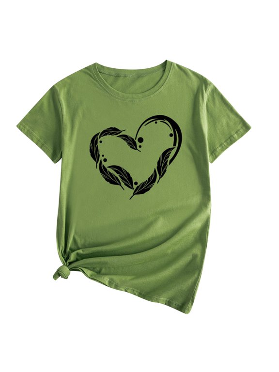 2026 Womens Tops under $5 Tops for Women Casual Spring Summer Womens Casual Love Printing Pullover Round Neck Short Sleeve T-Shirt Tops
