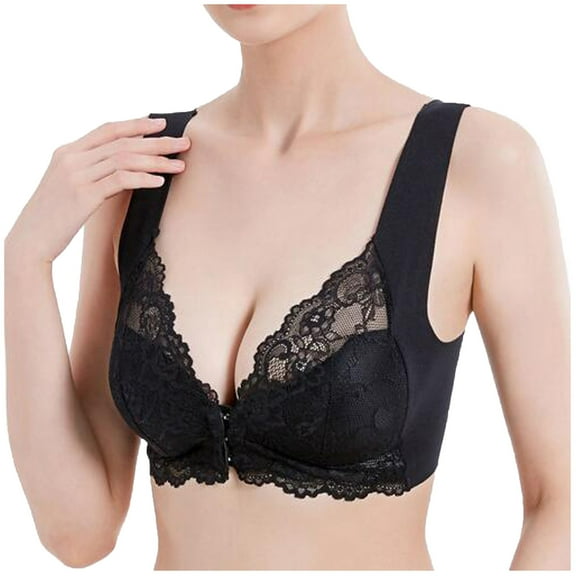 JINMGG 2024 Bras for Women Plus Size Women Lace Patchwork Bra Wire Free Underwear One-Piece Bra Everyday Underwear Black L