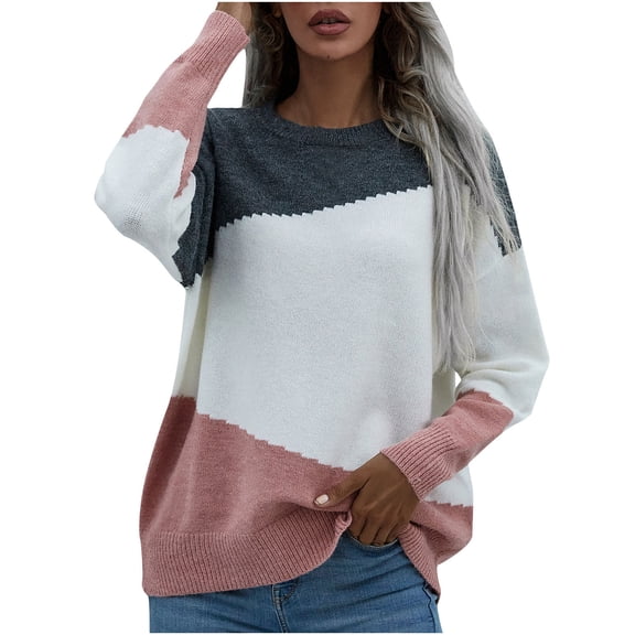 JINMGG 2024 Fall Winter Plus Size Sweaters for Women Clearance,Ladies and Winter Loose Top Piece Piece Sleeve Knit Sweater Crew Neck Crew Neck Sweater