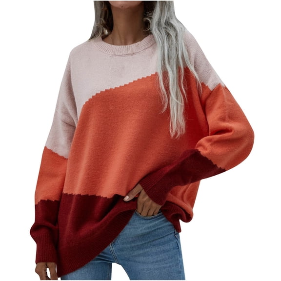 JINMGG 2024 Fall Winter Plus Size Sweaters for Women Clearance,Ladies and Winter Loose Top Piece Piece Sleeve Knit Sweater Crew Neck Crew Neck Sweater