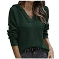 thumbnail image 1 of JINMGG 2024 Fall Winter Plus Size Sweaters for Women Clearance,Women's Fashion Long Sleeves V-Neck Loose Tops Blouse Solid Color Hooded Knitted Sweater, 1 of 5