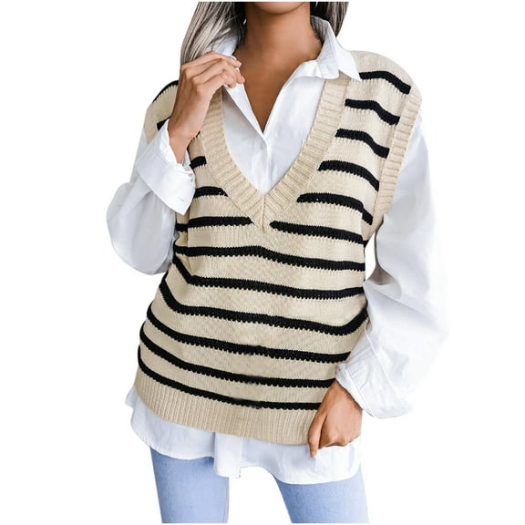 JINMGG 2024 Fall Winter Plus Size Sweaters for Women Clearance,Fashion Women Casual V-Neck Hollow Knitted Vest Sweater Vest