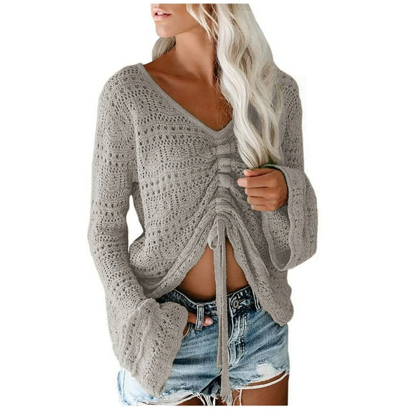 JINMGG 2026 Fall Winter Plus Size Sweaters for Women,Fashion Women Solid Color Long Sleeve Pullove V-Neck Casual Sweater Tops