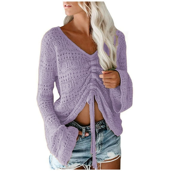 JINMGG 2026 Fall Winter Plus Size Sweaters for Women,Fashion Women Solid Color Long Sleeve Pullove V-Neck Casual Sweater Tops