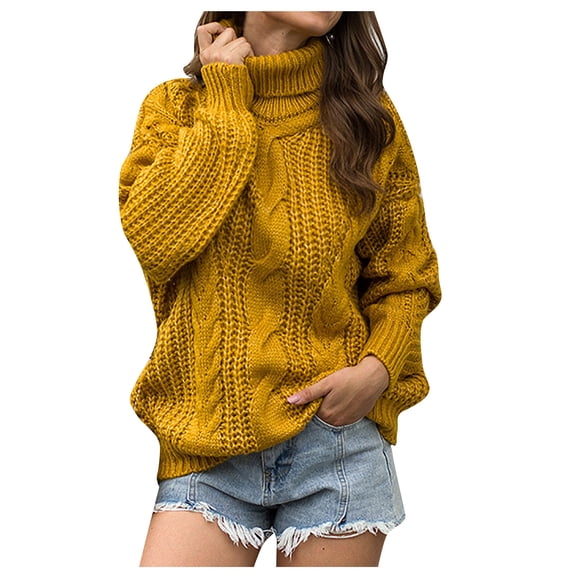 JINMGG 2024 Fall Winter Plus Size Sweaters for Women Clearance,Fashion Women Solid Long Sleeve Sweater Turtleneck Sweater Pullover
