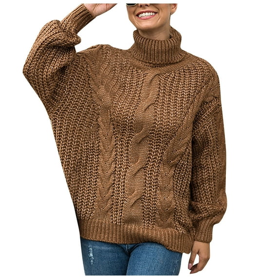 JINMGG 2024 Fall Winter Plus Size Sweaters for Women Clearance,Fashion Women Solid Long Sleeve Sweater Turtleneck Sweater Pullover