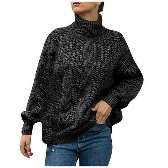 JINMGG 2024 Fall Winter Plus Size Sweaters for Women Clearance,Fashion Women Solid Long Sleeve Sweater Turtleneck Sweater Pullover