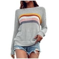 thumbnail image 1 of JINMGG 2026 Fall Winter Plus Size Sweaters for Women,Fashion Women Stripe Long Sleeve Pullove Round-Neck Casual Sweater Tops, 1 of 6