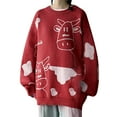 thumbnail image 1 of JINMGG 2024 Fall Winter Plus Size Sweaters for Women Clearance,Fashion Women's Cows Pattern Long Sleeve Round-Neck Sweaters Ladies Top, 1 of 5