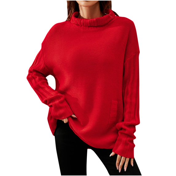JINMGG 2024 Fall Winter Plus Size Sweaters for Women Clearance,Ladies Autumn/Winter Solid Color Turtleneck Sweater Long Sleeve Knit Sweater