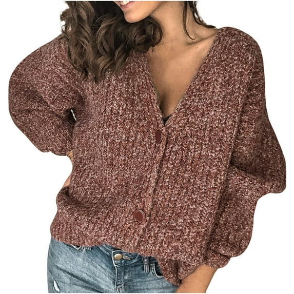 JINMGG 2024 Fall Winter Plus Size Sweaters for Women Clearance, Winter Women's Knitted V-neck Solid Color Button Striped Sweater Top