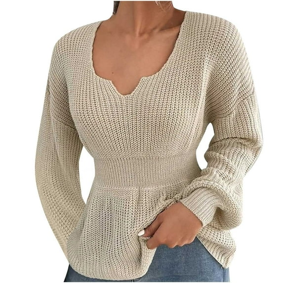 JINMGG 2024 Fall Winter Plus Size Sweaters for Women Clearance,Women Casual Fashion Soild Pullover Long Sleeve V-Neck Sweater