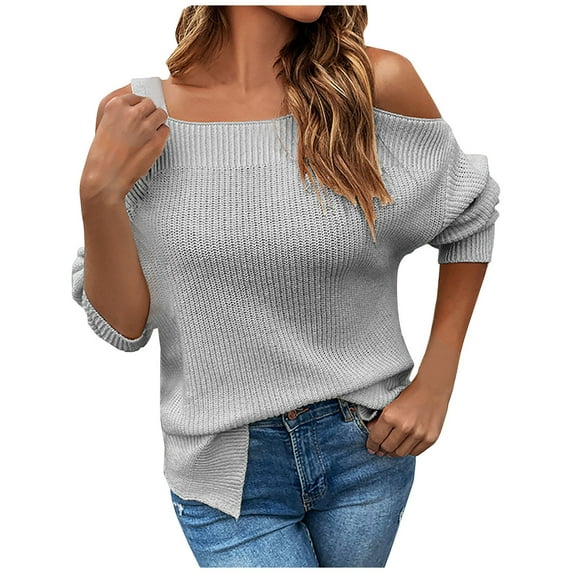 JINMGG 2024 Fall Winter Plus Size Sweaters for Women Clearance,Women Casual Fashion Solid Color Pullover Long Sleeve Square-Neck Sweater