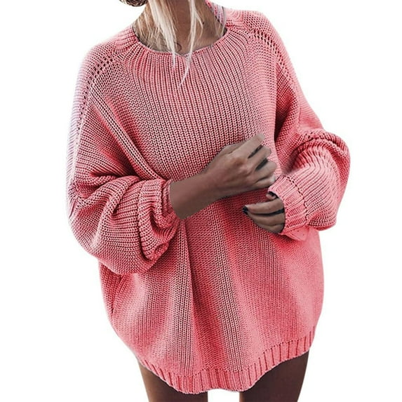 JINMGG 2024 Fall Winter Plus Size Sweaters for Women Clearance,Women Fashion Casual Long Sleeve Solid Color Sweater Loose Sleeve Plus Size Sweater