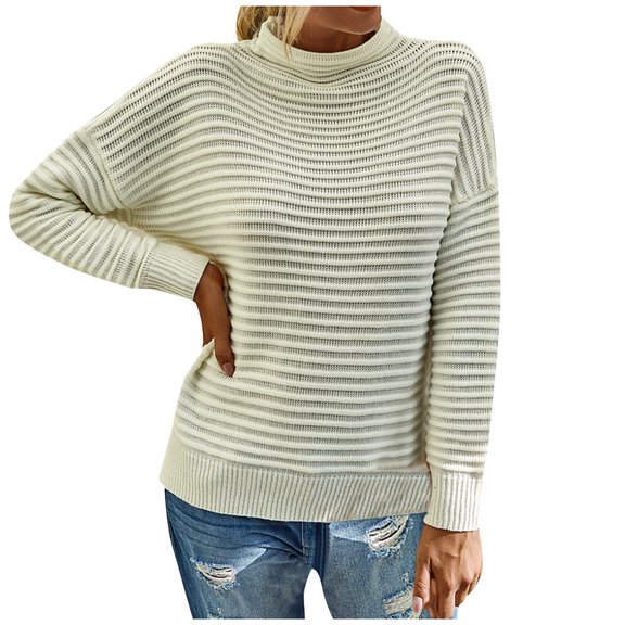 JINMGG 2026 Fall Winter Plus Size Sweaters for Women,Women Fashion Solid Color High Collar Long Sleeves Socket Sweater Tops