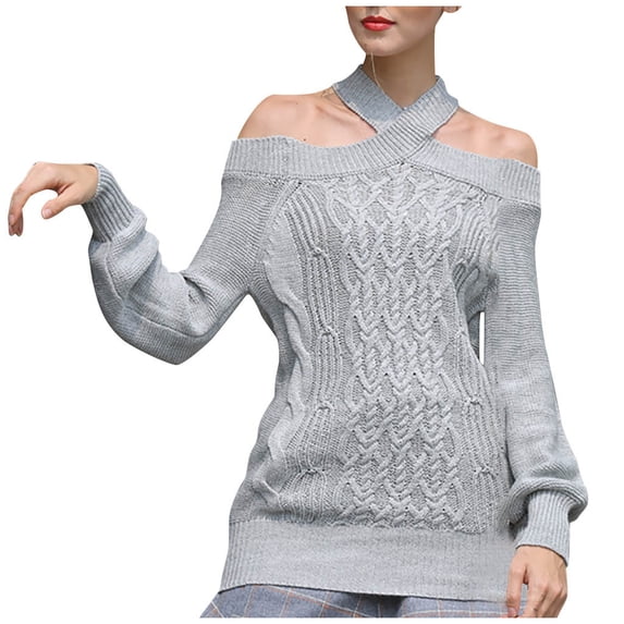 JINMGG 2026 Fall Winter Plus Size Sweaters for Women,Women Fashion Strapless Pullover Solid Color Long Sleeves Sweater Tops