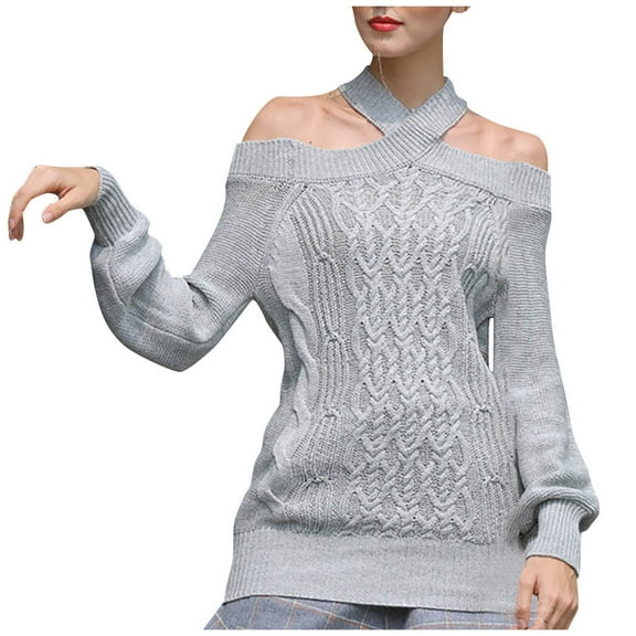 JINMGG 2026 Fall Winter Plus Size Sweaters for Women,Women Fashion Strapless Pullover Solid Color Long Sleeves Sweater Tops