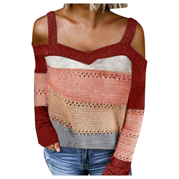JINMGG 2026 Fall Winter Plus Size Sweaters for Women ,Women Fashion V-neck Long Sleeve Cold Shoulder Knit Sweater Hoodies