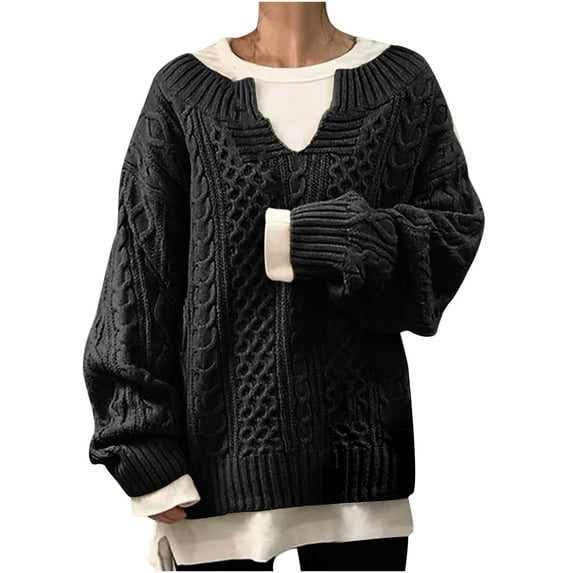 JINMGG 2026 Fall Winter Plus Size Sweaters for Women,Women Long Sleeve Solid Color V Neck Top Casual Loose Knitted Sweaters Blouse
