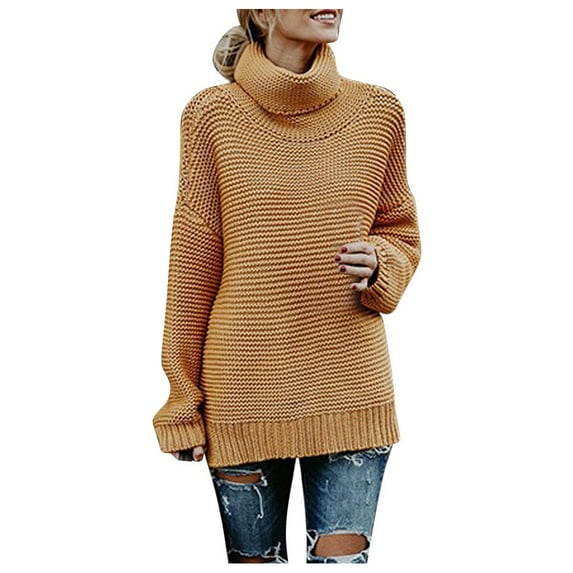JINMGG 2024 Fall Winter Plus Size Sweaters for Women Clearance,Women's Casualsolid Color Casual Thick Line Long Sleeve Turtleneck Sweater