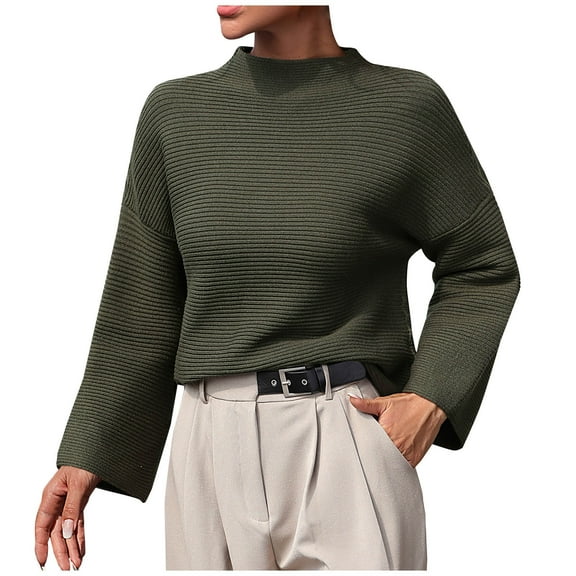 JINMGG 2024 Fall Winter Plus Size Sweaters for Women Clearance,Women's Fashion Casual Solid Color Long Sleeve Round-Neck Sweater