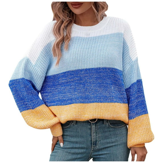 JINMGG 2024 Fall Winter Plus Size Sweaters for Women Clearance,Women's Fashion Casual Solid Color Long Sleeve Round-Neck Sweater